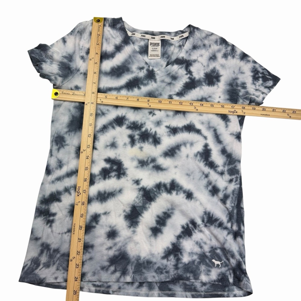 Victoria's Secret PINK Tie Dye Blue And White Tee Embroidered Dog Logo Medium - Picture 5 of 6